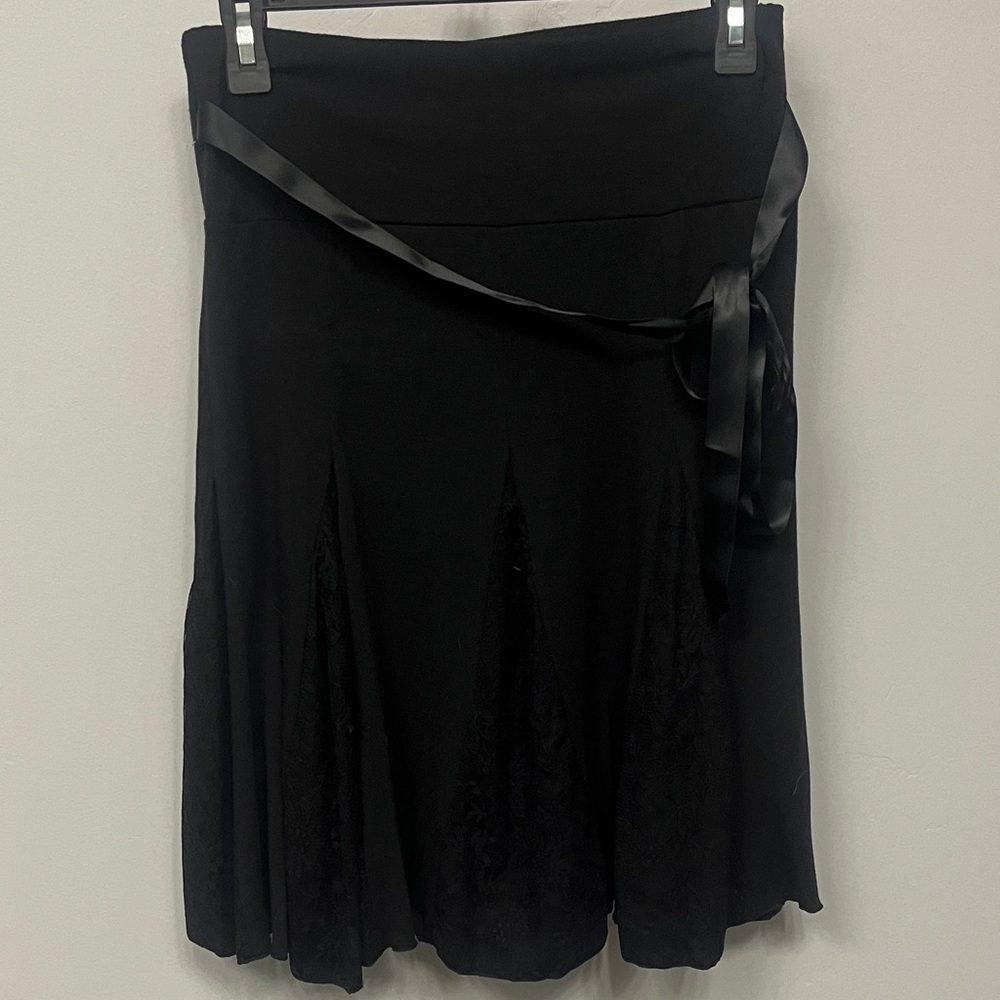 Joe Benbasset Black A-Line Skirt with Satin and Lace Details